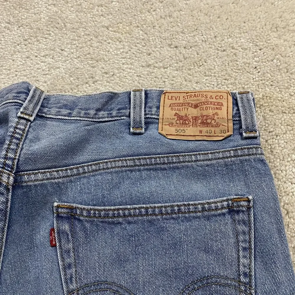 Y2K Levis 505 Jeans Mens 40x30 Blue Regular Fit Straight Leg Denim Medium Wash
